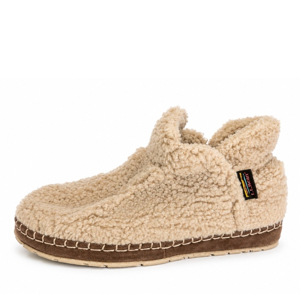 L.L. Bean 7 Cozy Slipper Booties Pile Fleece Comfort Slip On Sherpa Cream Warm